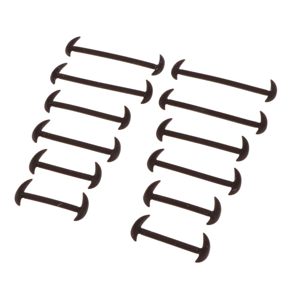 12pcs/Set Unisex No Tie Shoe Laces Elastic Silicone Shoelaces Brown