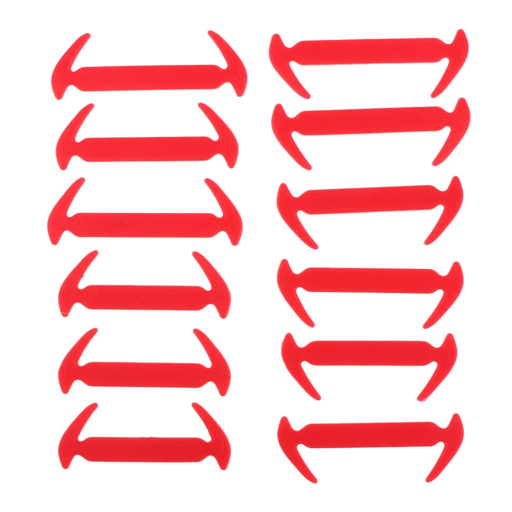 12Pcs/set Unisex No Tie Shoelaces Elastic Silicone Sneaker Laces Red