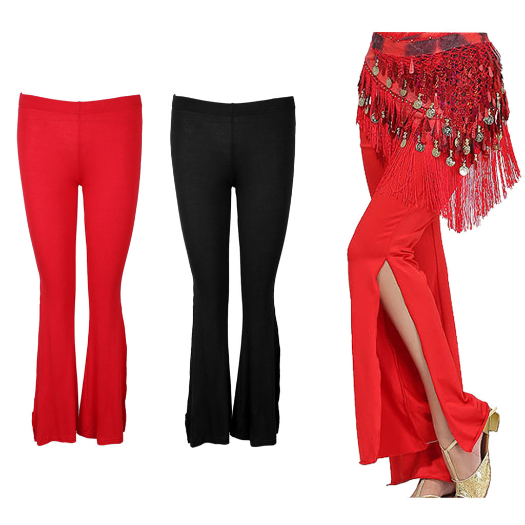 Womens Milk Silk Belly Dance Slit Pants M Red