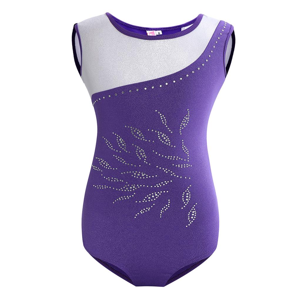 Girls Sleeveless Gymnastics Leotard Bodysuit Dancewear 6(5-6Y) Purple