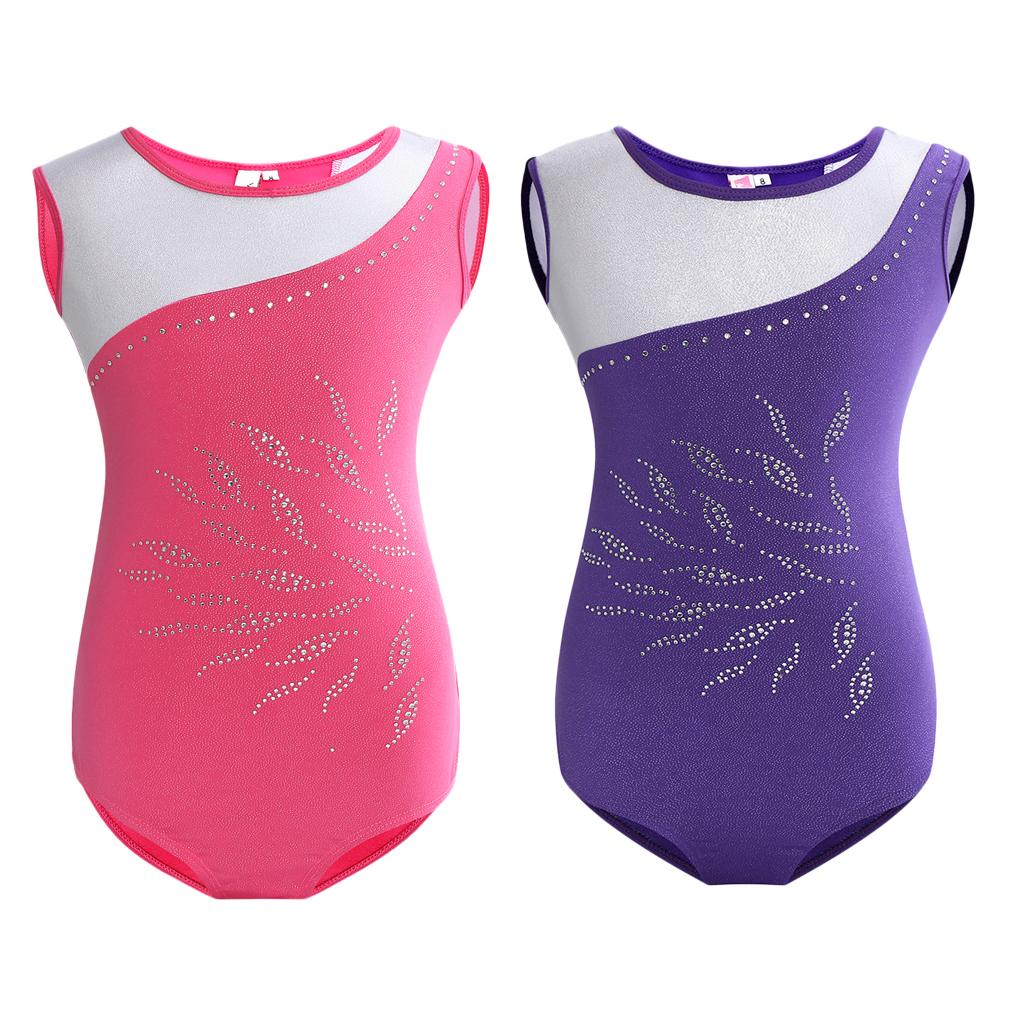 Girls Sleeveless Gymnastics Leotard Bodysuit Dancewear 6(5-6Y) Purple