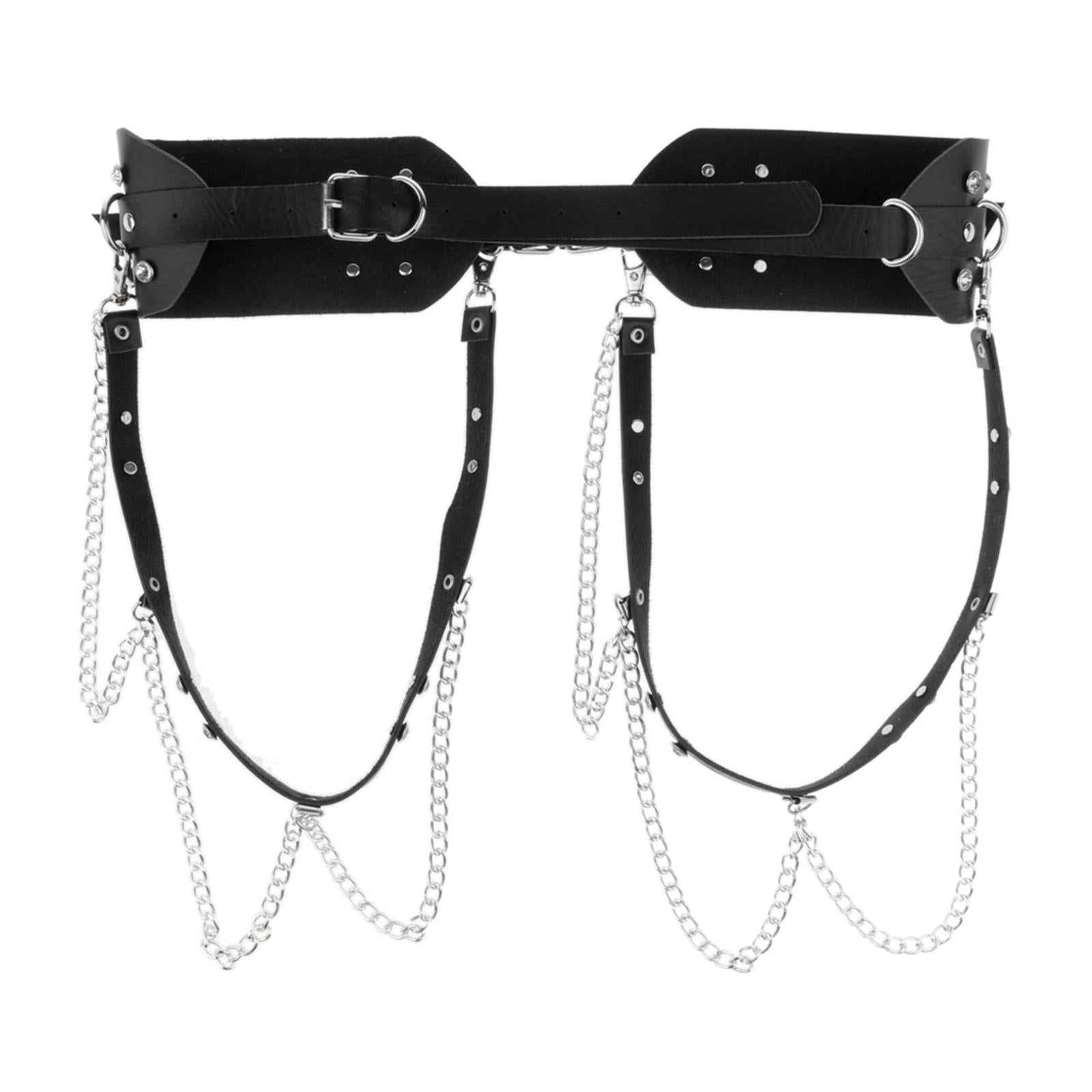 Women's Punk Waist Belt Leather Harness Adjustable Wide Waistband Black