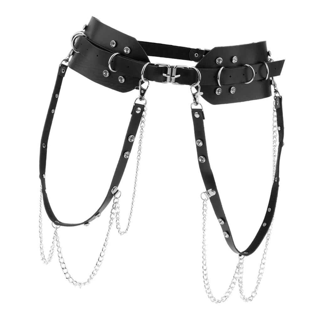 Women's Punk Waist Belt Leather Harness Adjustable Wide Waistband Black