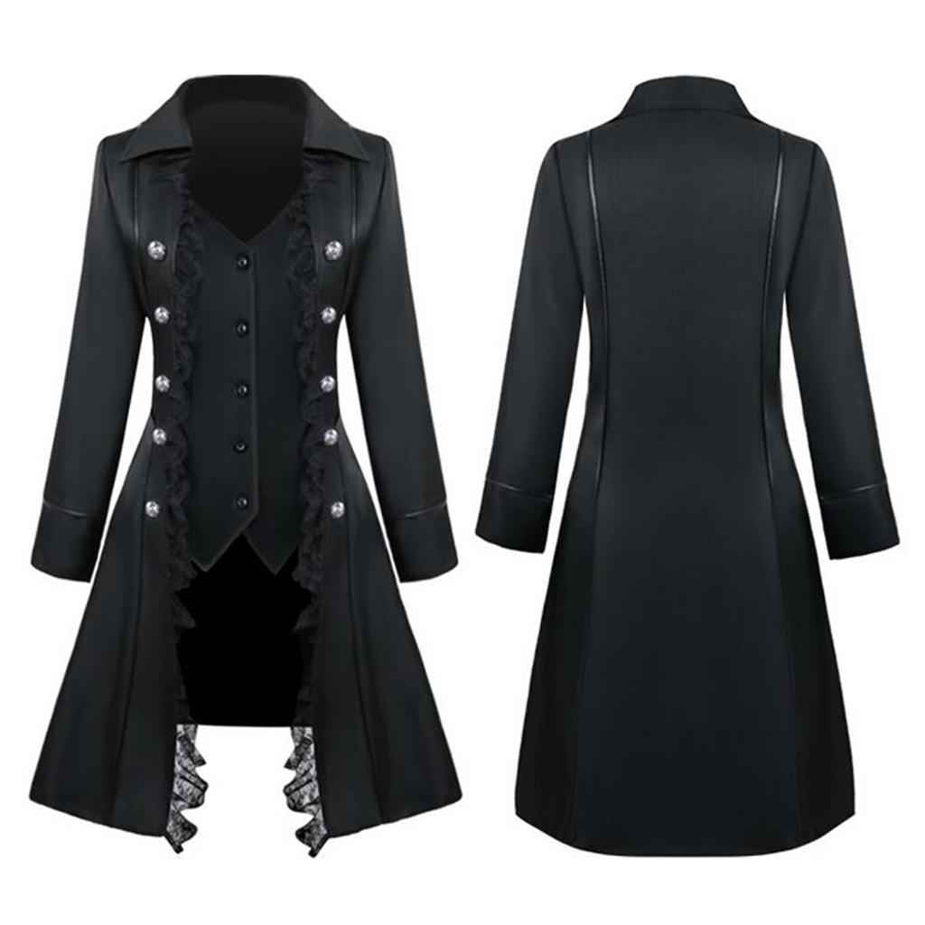 Retro Womens Steampunk Gothic Coat Medieval Jacket Cosplay Costume L Black