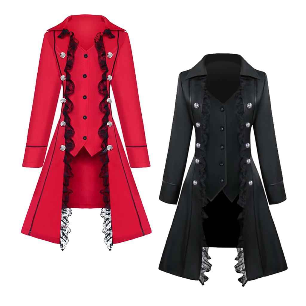 Retro Womens Steampunk Gothic Coat Medieval Jacket Cosplay Costume L Black