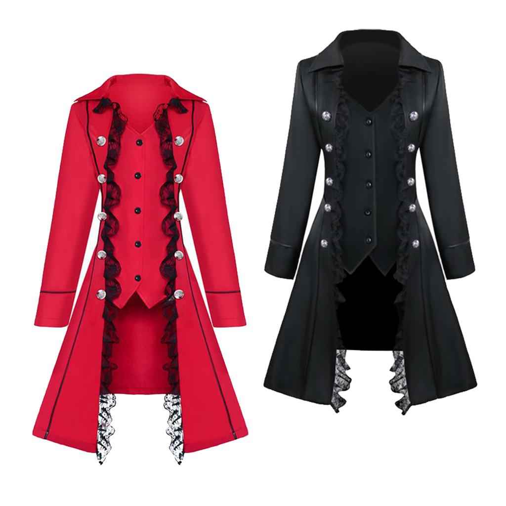 Retro Womens Steampunk Gothic Coat Medieval Jacket Cosplay Costume L Black