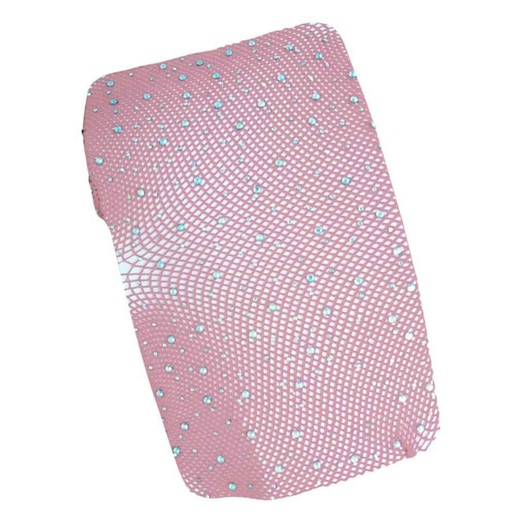 Women Crystal Rhinestone Fishnet Net Mesh Stockings Tights Pantyhose Pink
