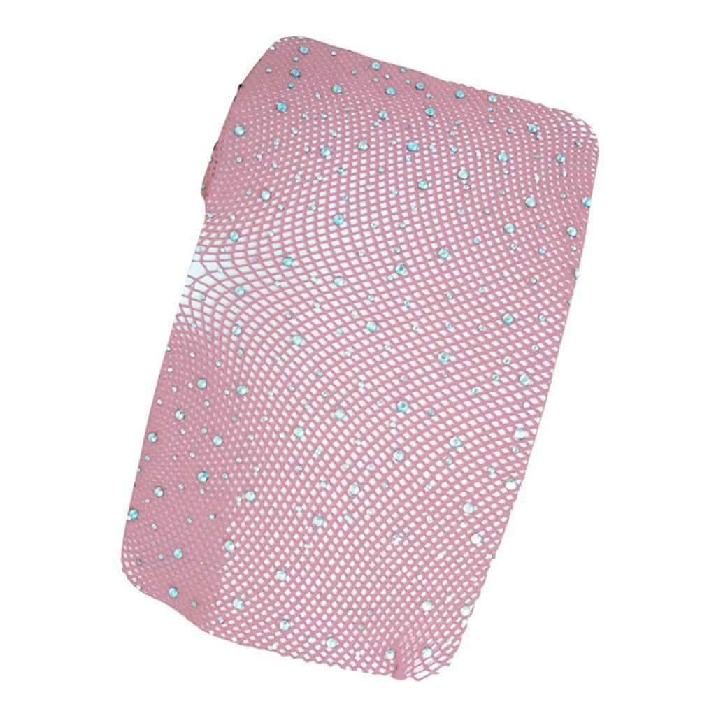 Women Crystal Rhinestone Fishnet Net Mesh Stockings Tights Pantyhose Pink