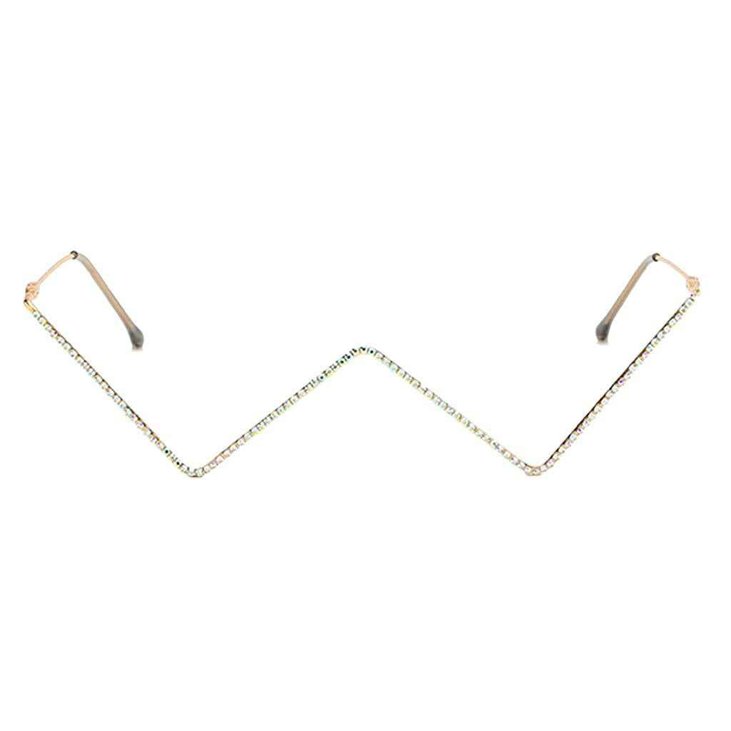 Women Frame Glasses W Shaped Small Half Frame without Lens Gold Diamond