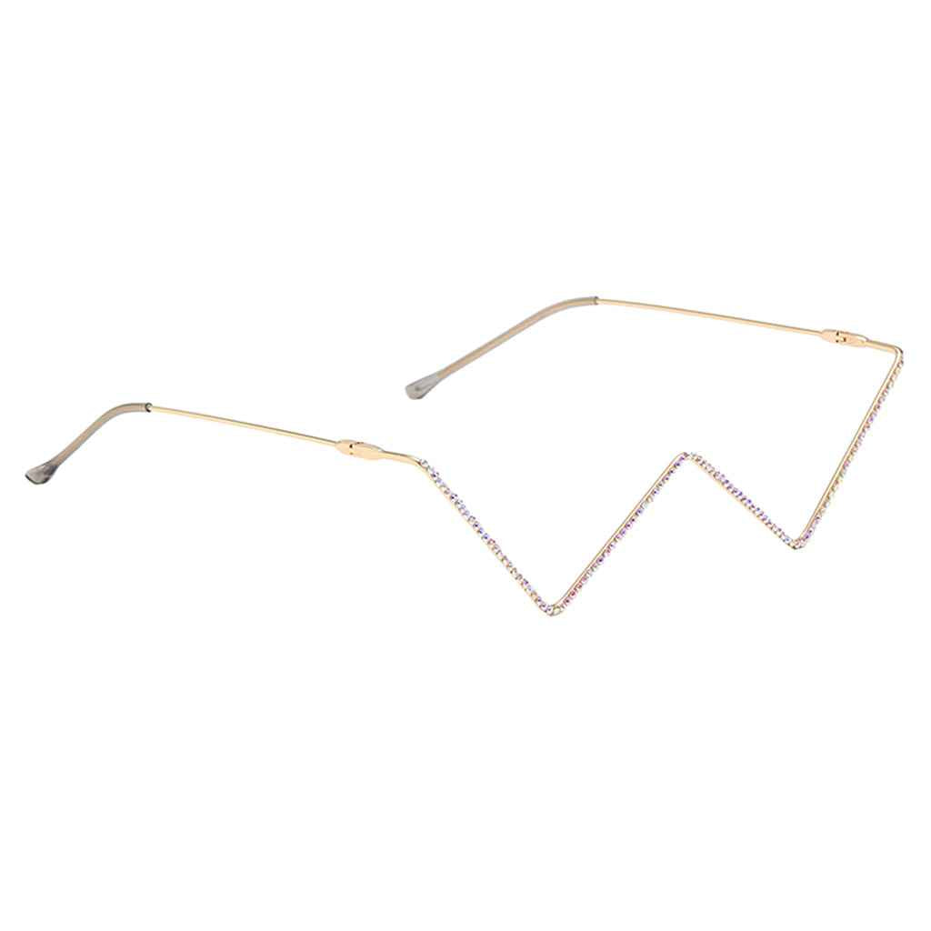 Women Frame Glasses W Shaped Small Half Frame without Lens Gold Diamond