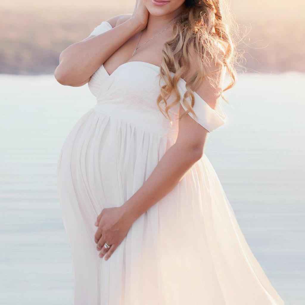 Photography Maternity Dress Off Shoulder Long Maxi Dress Prop White M