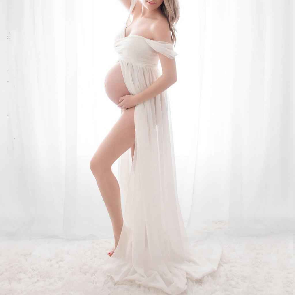 Photography Maternity Dress Off Shoulder Long Maxi Dress Prop White M