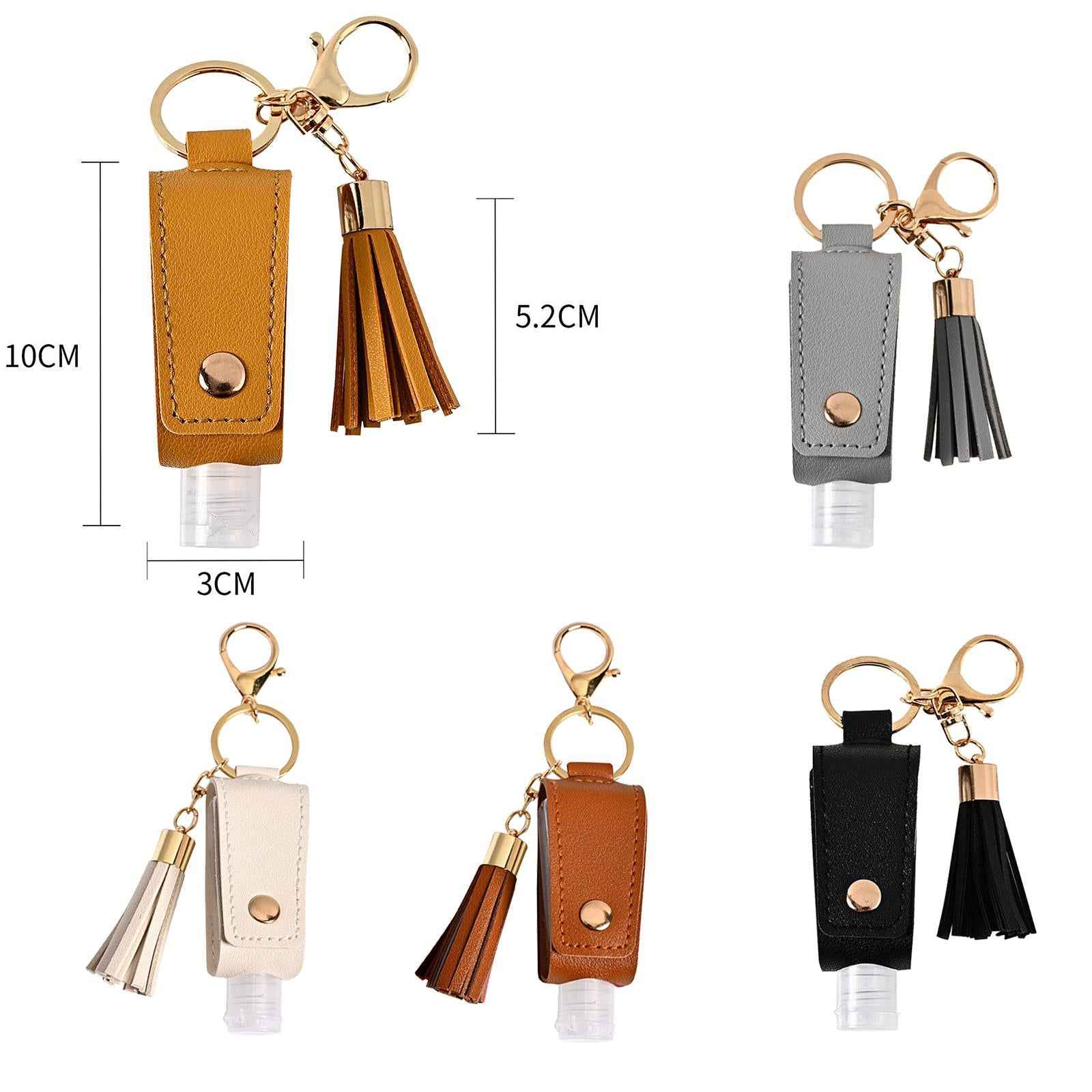 30ML Empty Bottle Refillable Hands Sanitizer Keychain Holder Pouch Beige