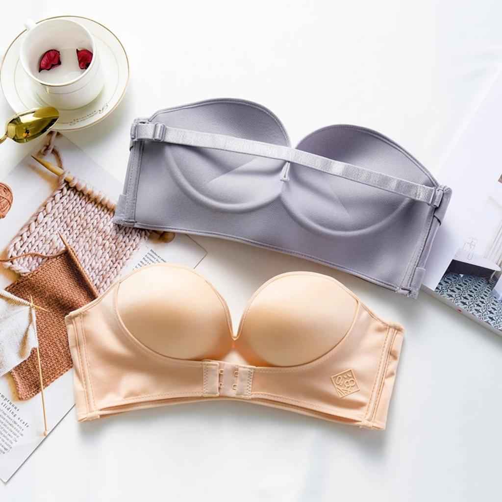 Womens Bra Strapless Lingerie Front Closure Brassiere Skin Color 36AB