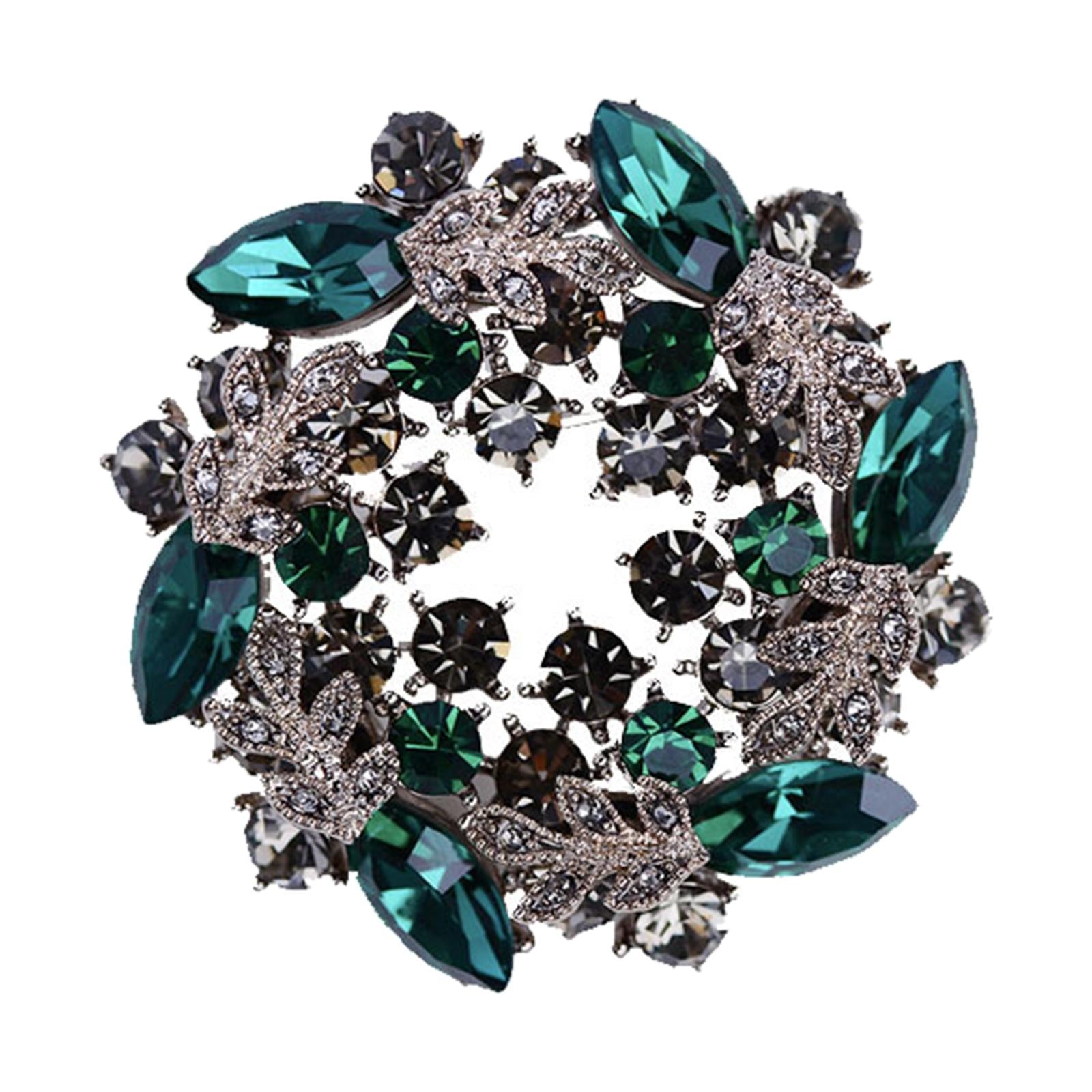 Crystal Rhinestone Pearl Brooch Pin Wedding Women Jewelry Corsage Green