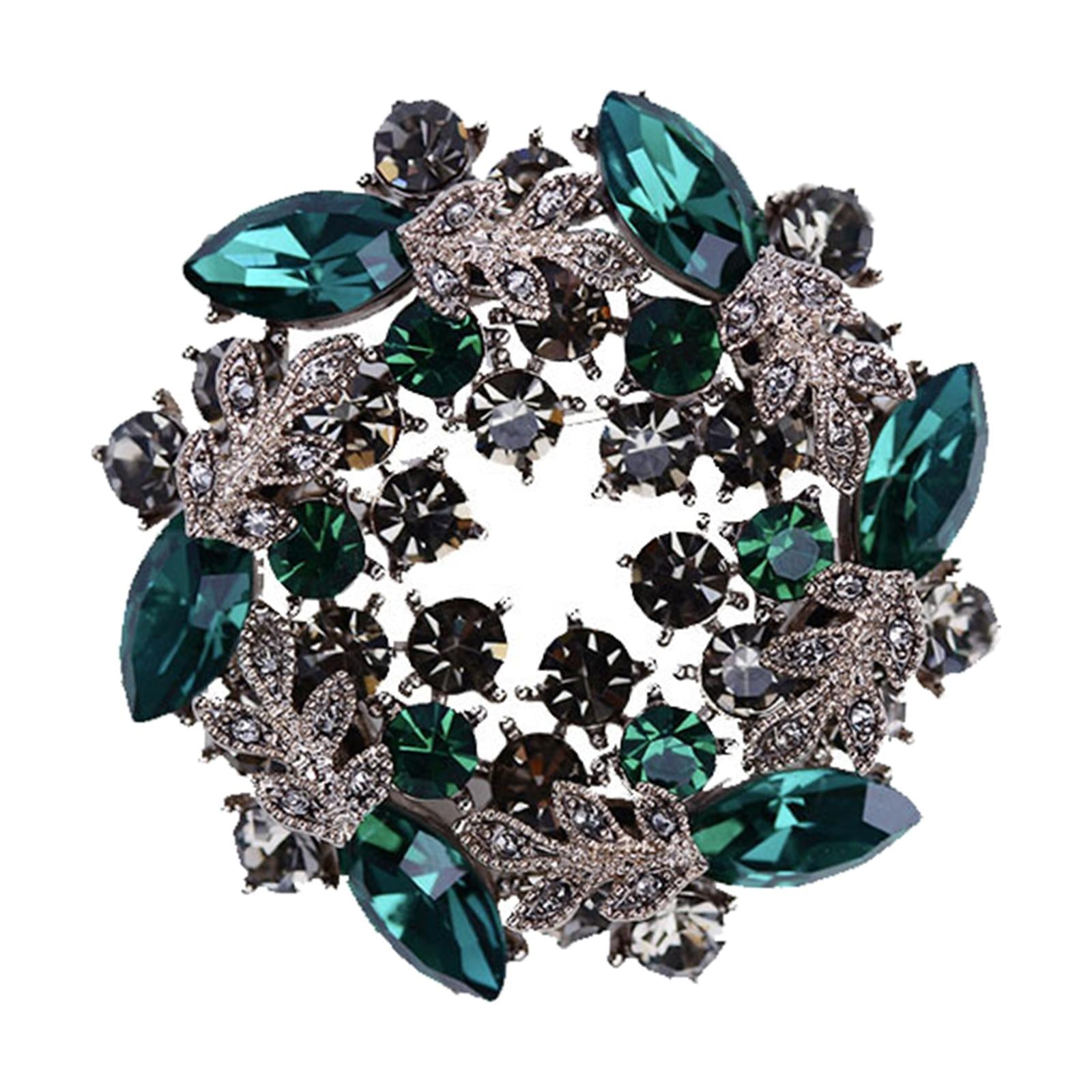 Crystal Rhinestone Pearl Brooch Pin Wedding Women Jewelry Corsage Green