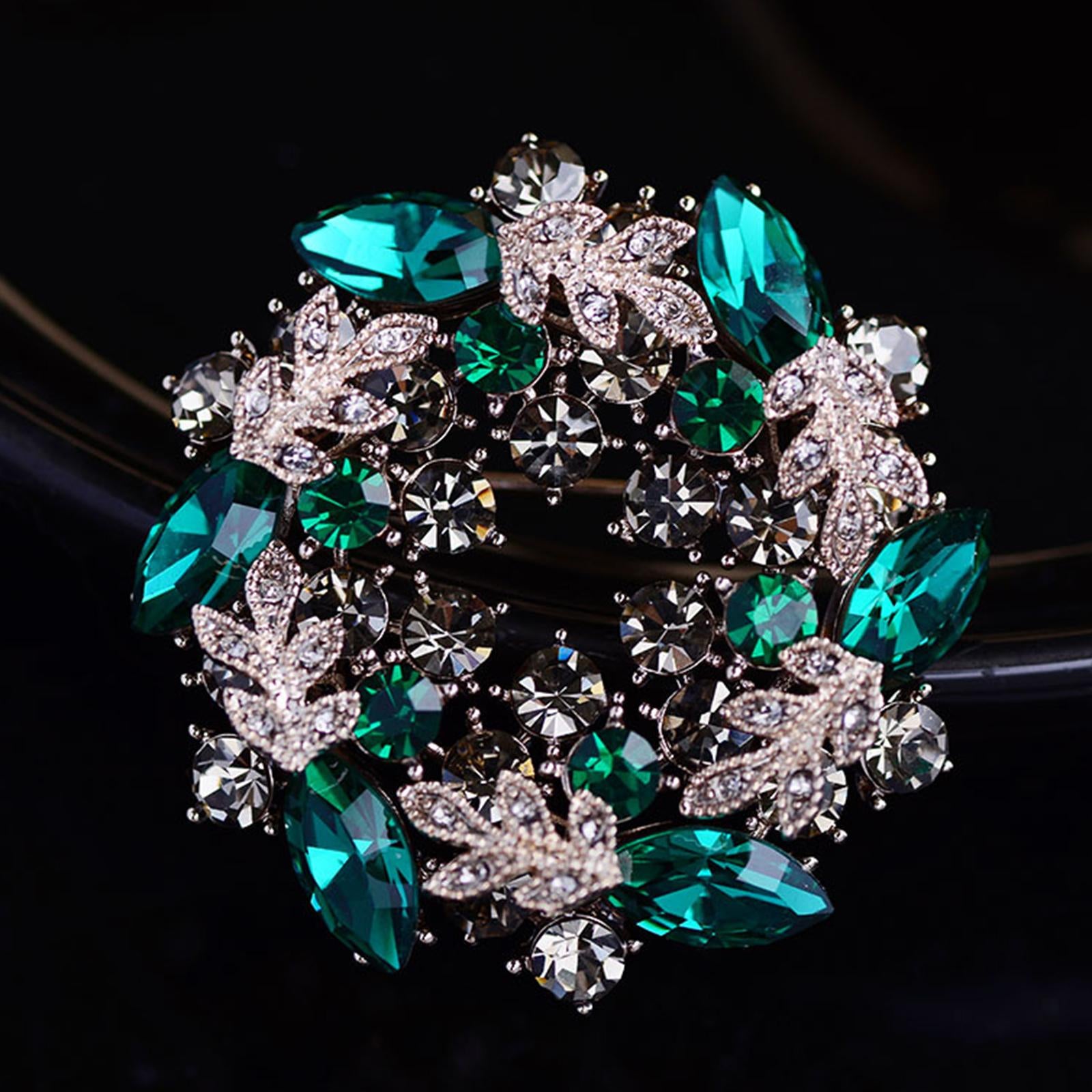 Crystal Rhinestone Pearl Brooch Pin Wedding Women Jewelry Corsage Green