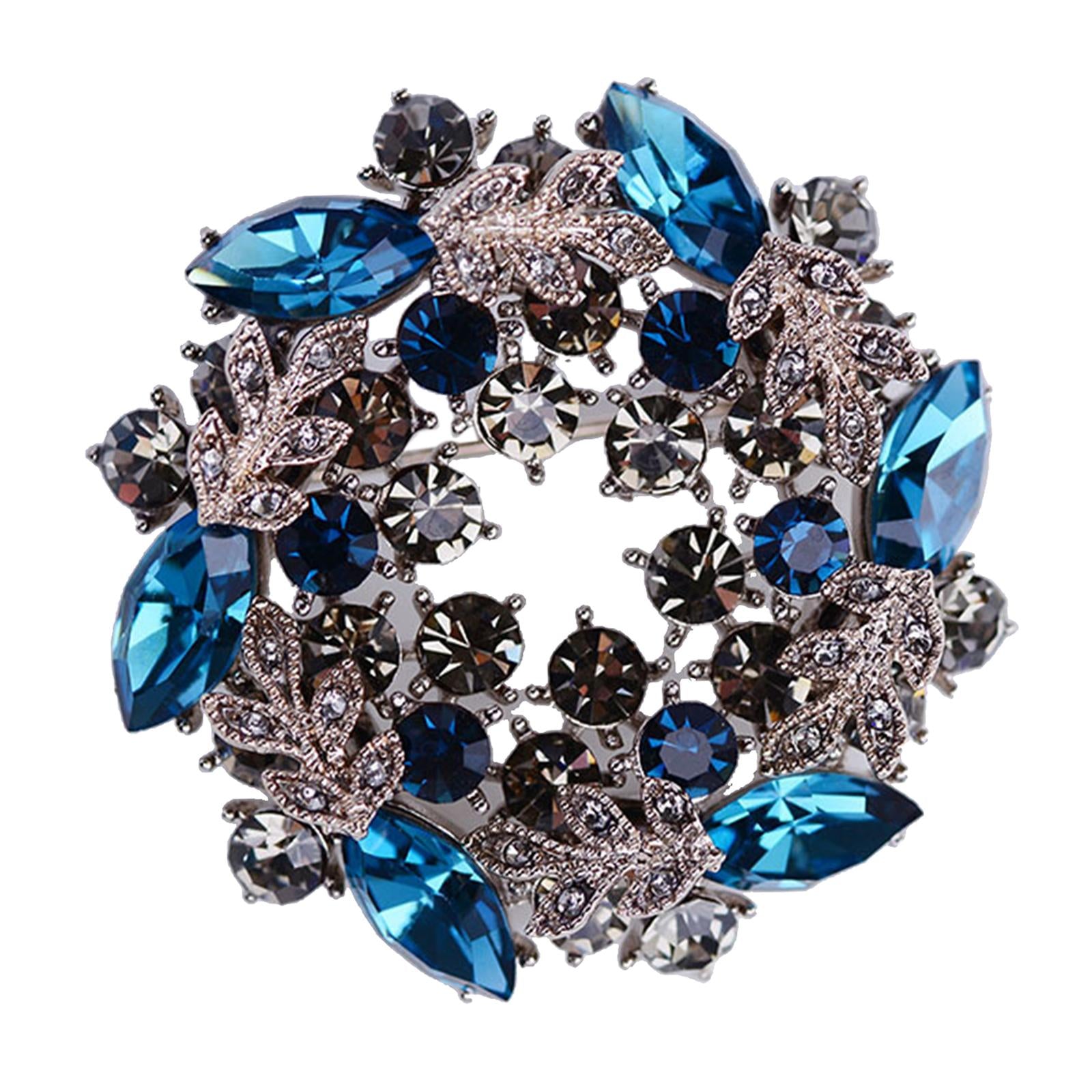 Crystal Rhinestone Pearl Brooch Pin Wedding Women Jewelry Corsage Blue