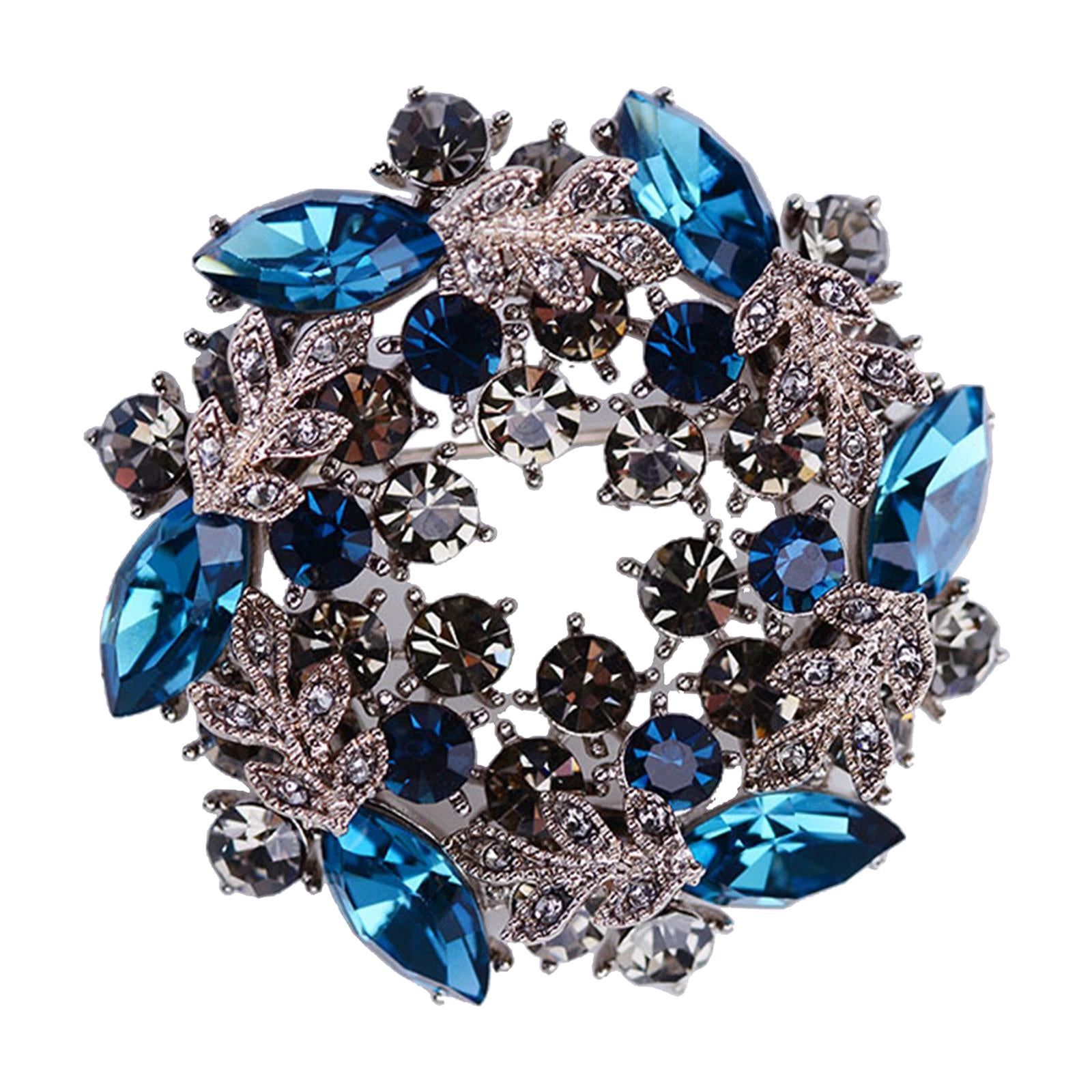 Crystal Rhinestone Pearl Brooch Pin Wedding Women Jewelry Corsage Blue