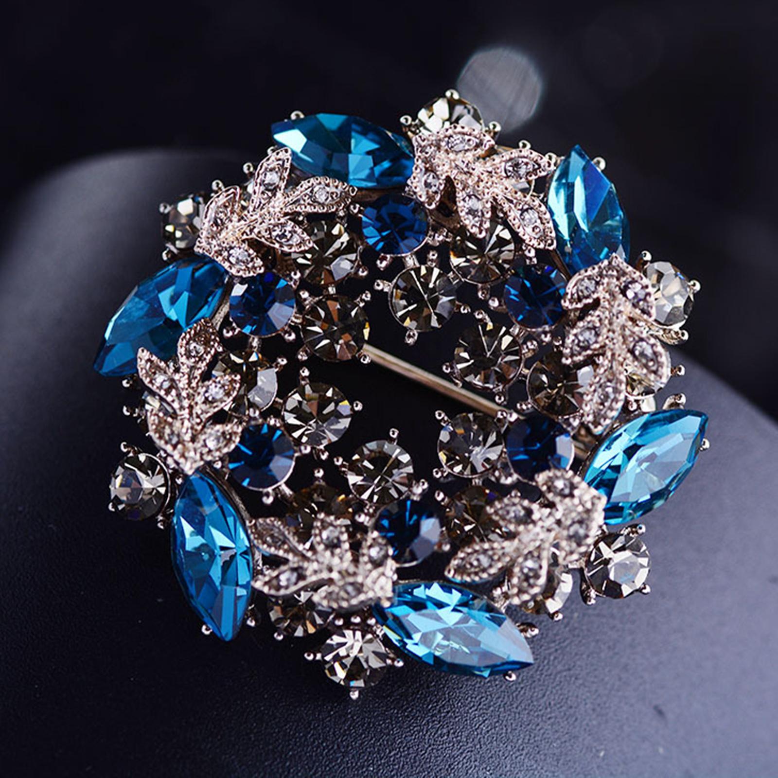 Crystal Rhinestone Pearl Brooch Pin Wedding Women Jewelry Corsage Blue