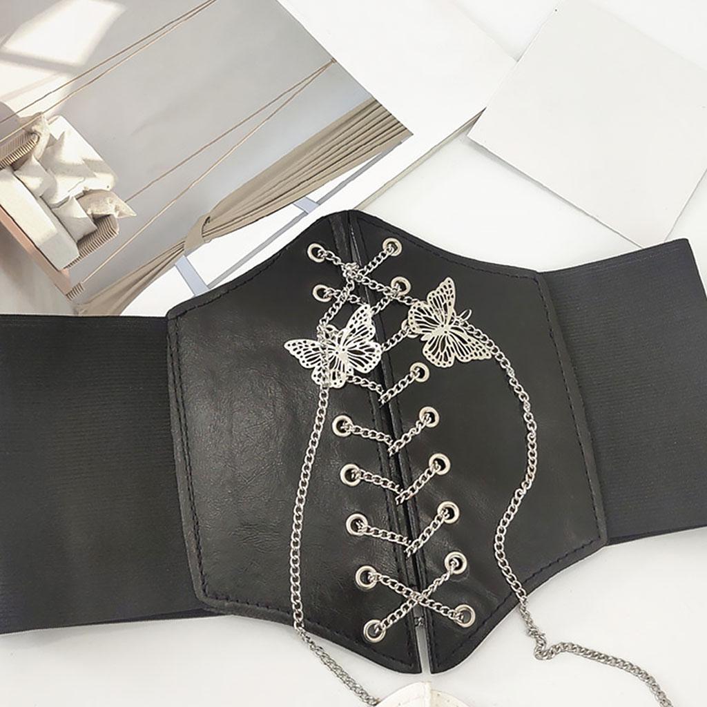 Corset Belt Women Fashion Elastic High Waist PU Leather Tape Cincher Girdle Black