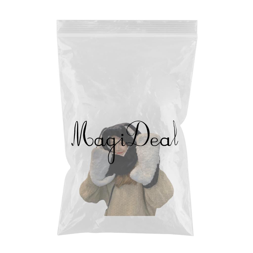 Bunny Hooded Scarfs Hat Scarves and Gloves for Outdoor Women Girl Black