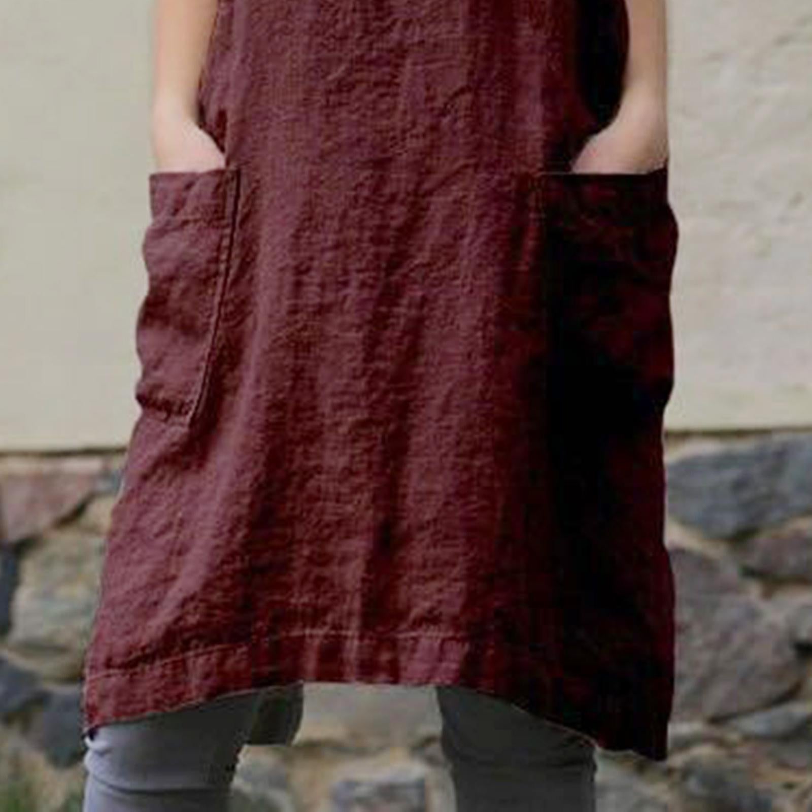 Cotton Linen Apron with Pocket Cross Back Chef Aprons for Women L Red