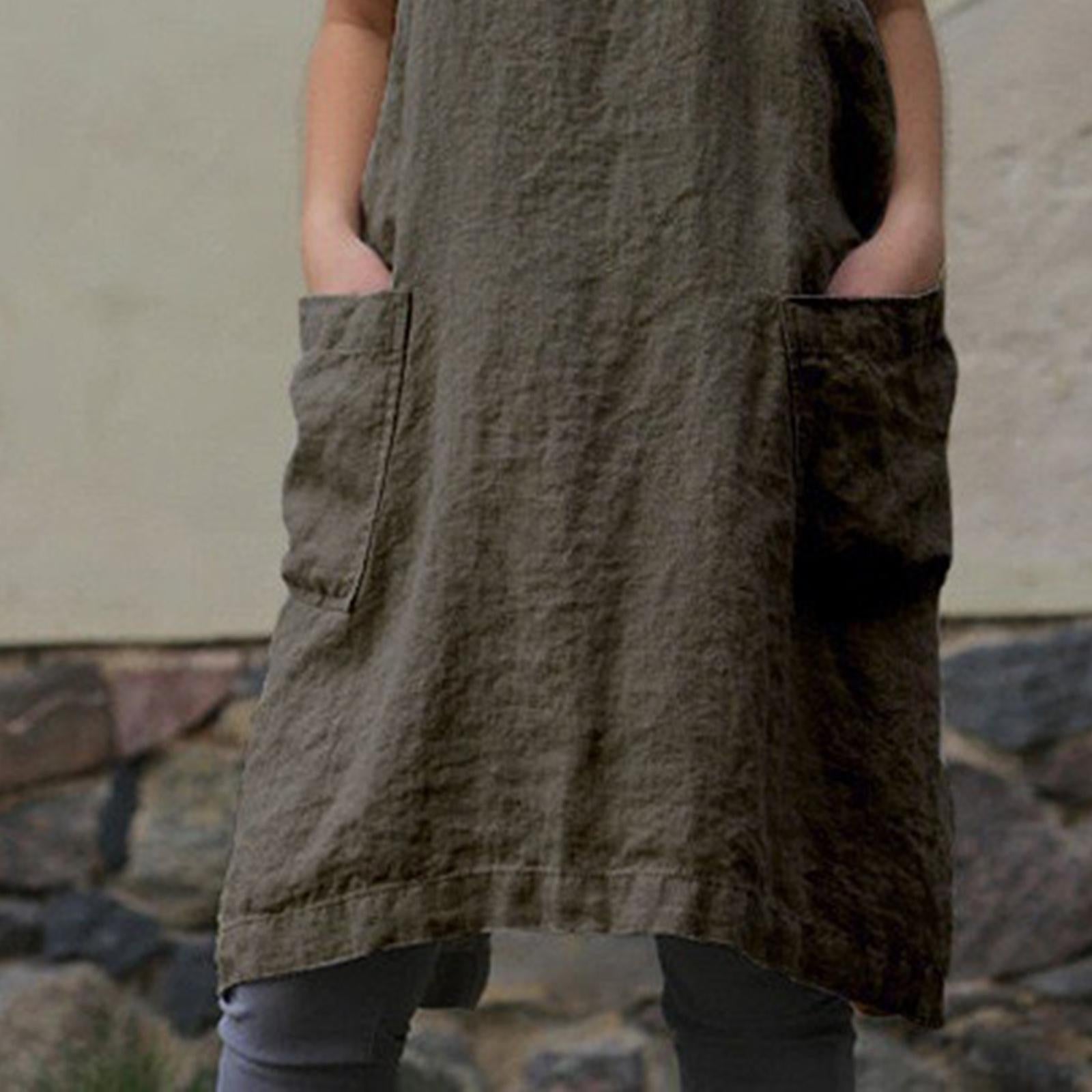 Cotton Linen Apron with Pocket Cross Back Chef Aprons for Women XXXL Green