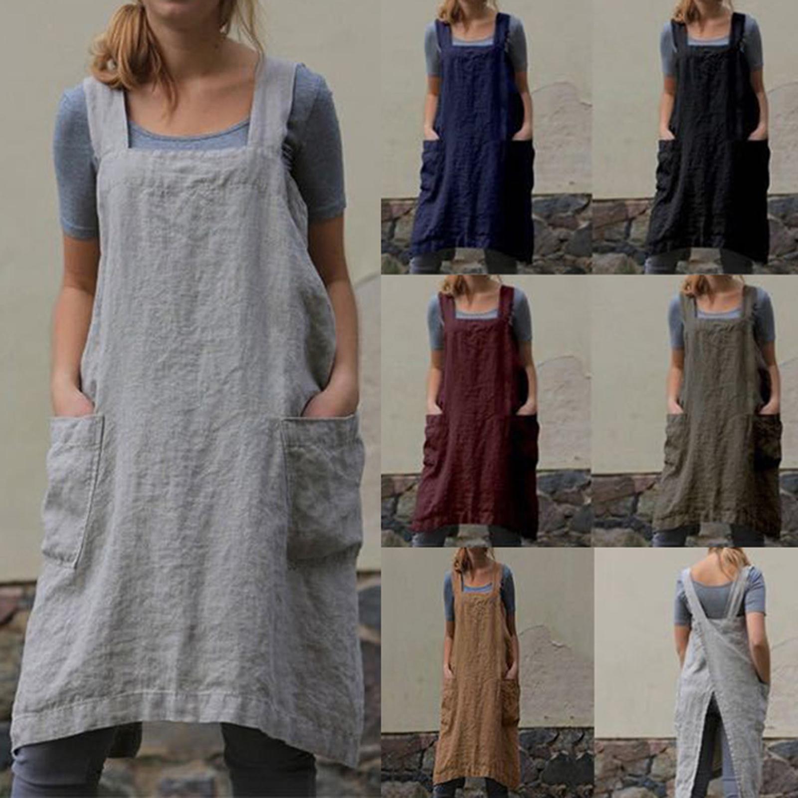 Cotton Linen Apron with Pocket Cross Back Chef Aprons for Women XXXL Green