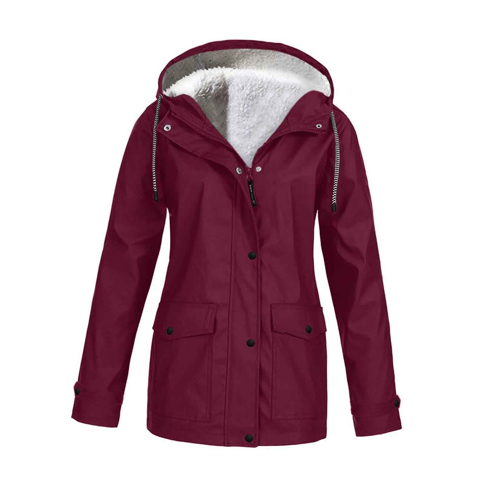 Hoodie Soft woman Jacket Windproof Rain Coat Outdoor Winter Warm Outwear Red XXXXL