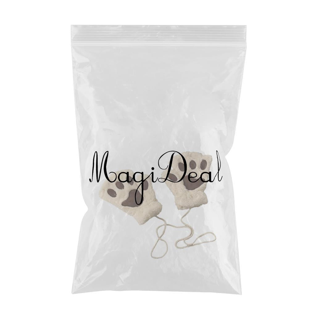 Cat Claw Paw Women Gloves Half Finger Fingerless Winter Soft Warm Mittens Beige