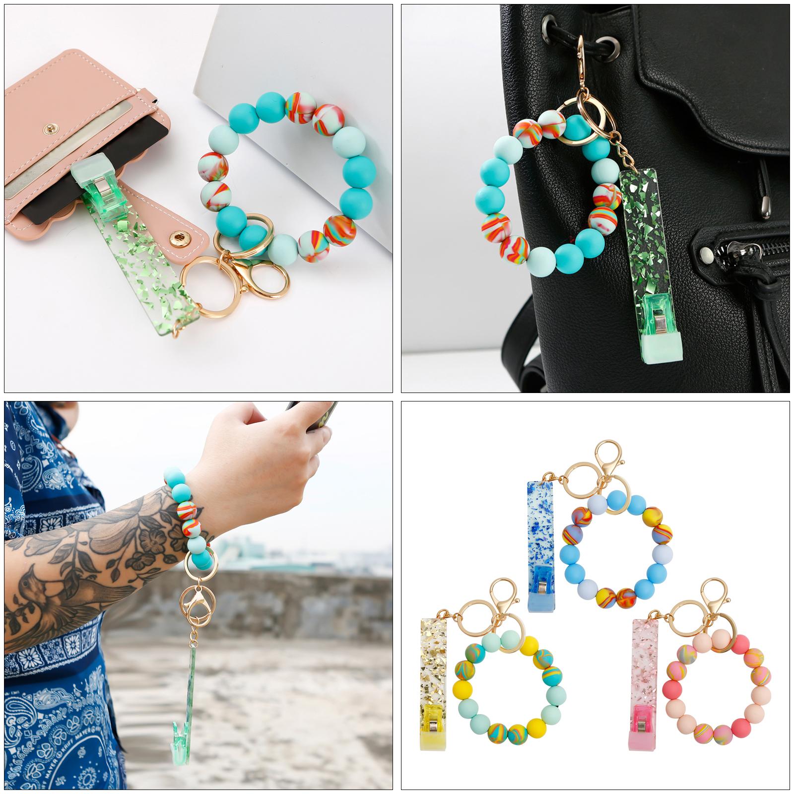 Bead Card Puller Keyring Bracelet Wristlet Bangle With Credit Card Grabber Yellow