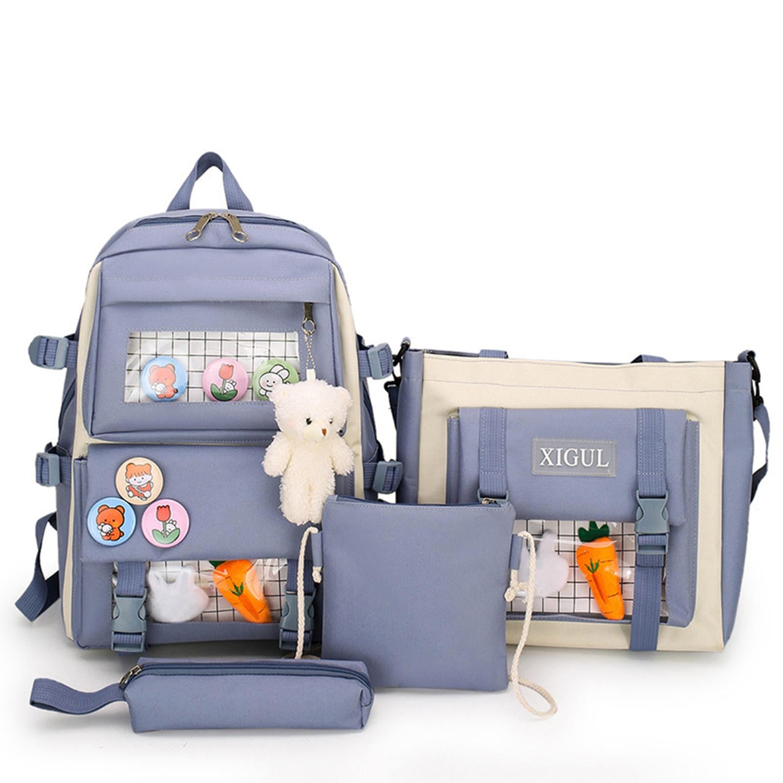 Backpack 4pcs Set Schoolbag Shoulder Bag Bookbags for Teen Student blue