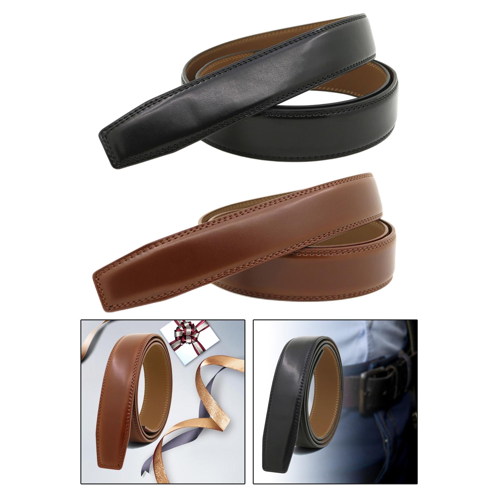 120cm High Quality Leather Belt Strap Without Automatic Buckle for Men Black