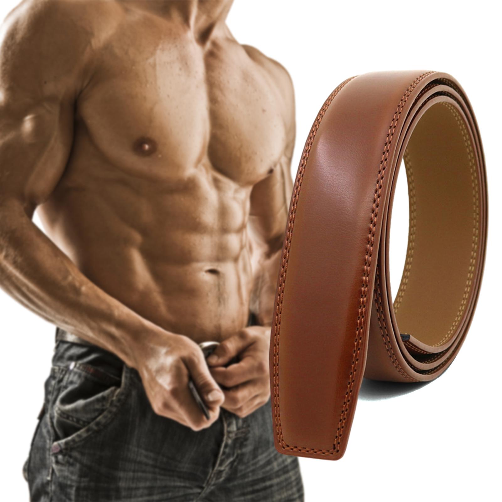 120cm High Quality Leather Belt Strap Without Automatic Buckle for Men Brown