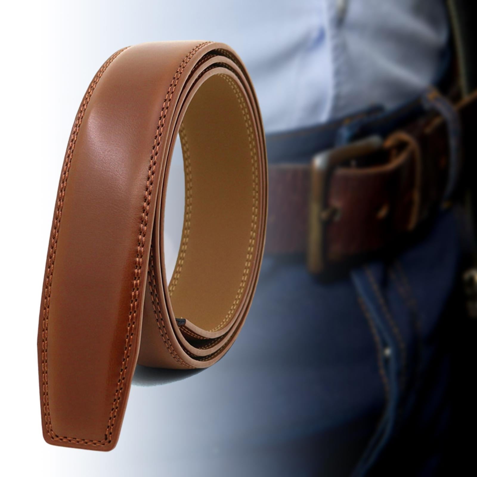 120cm High Quality Leather Belt Strap Without Automatic Buckle for Men Brown