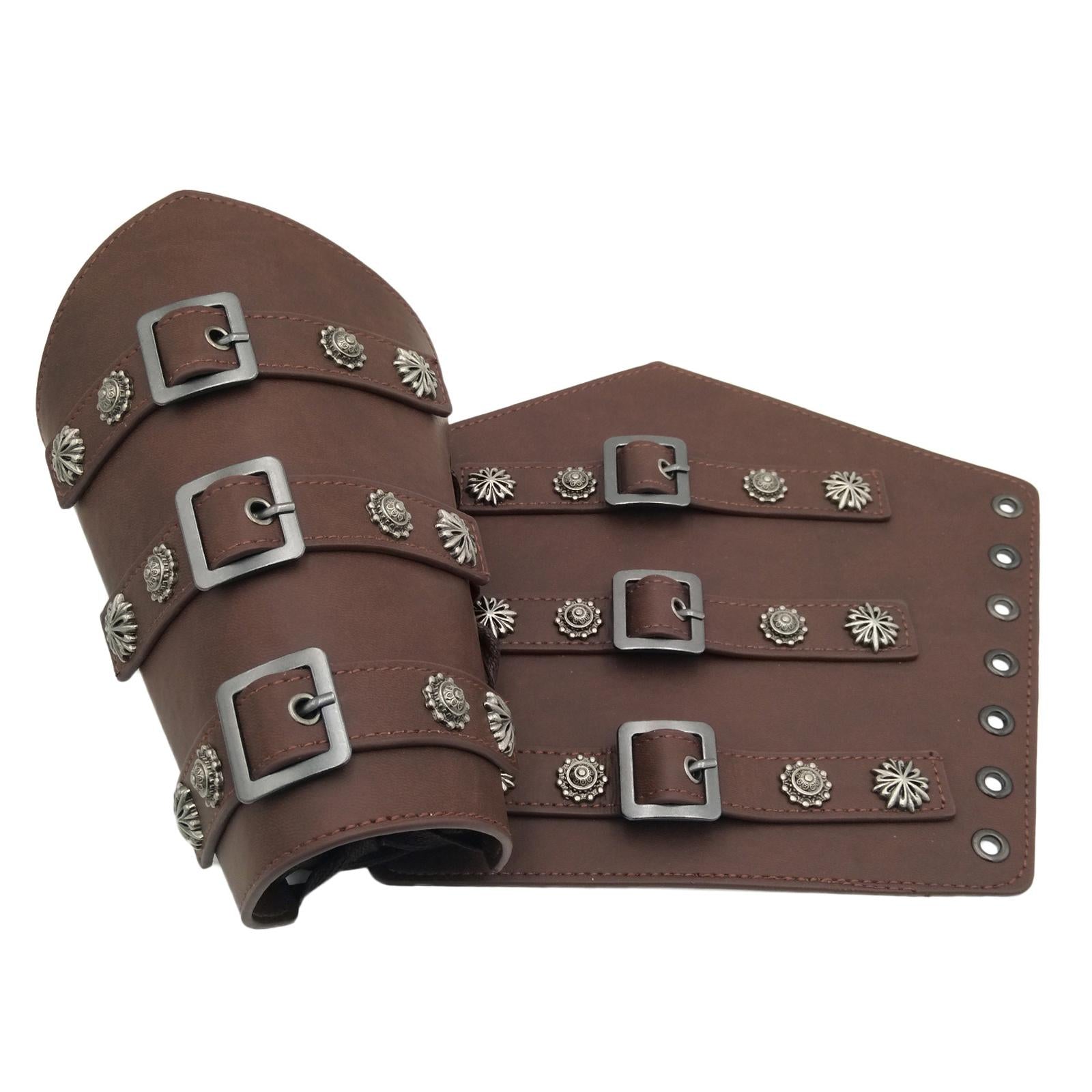 2Pcs Ancient Medieval Bracers Adjustable Costume Men Wristband Dark Brown