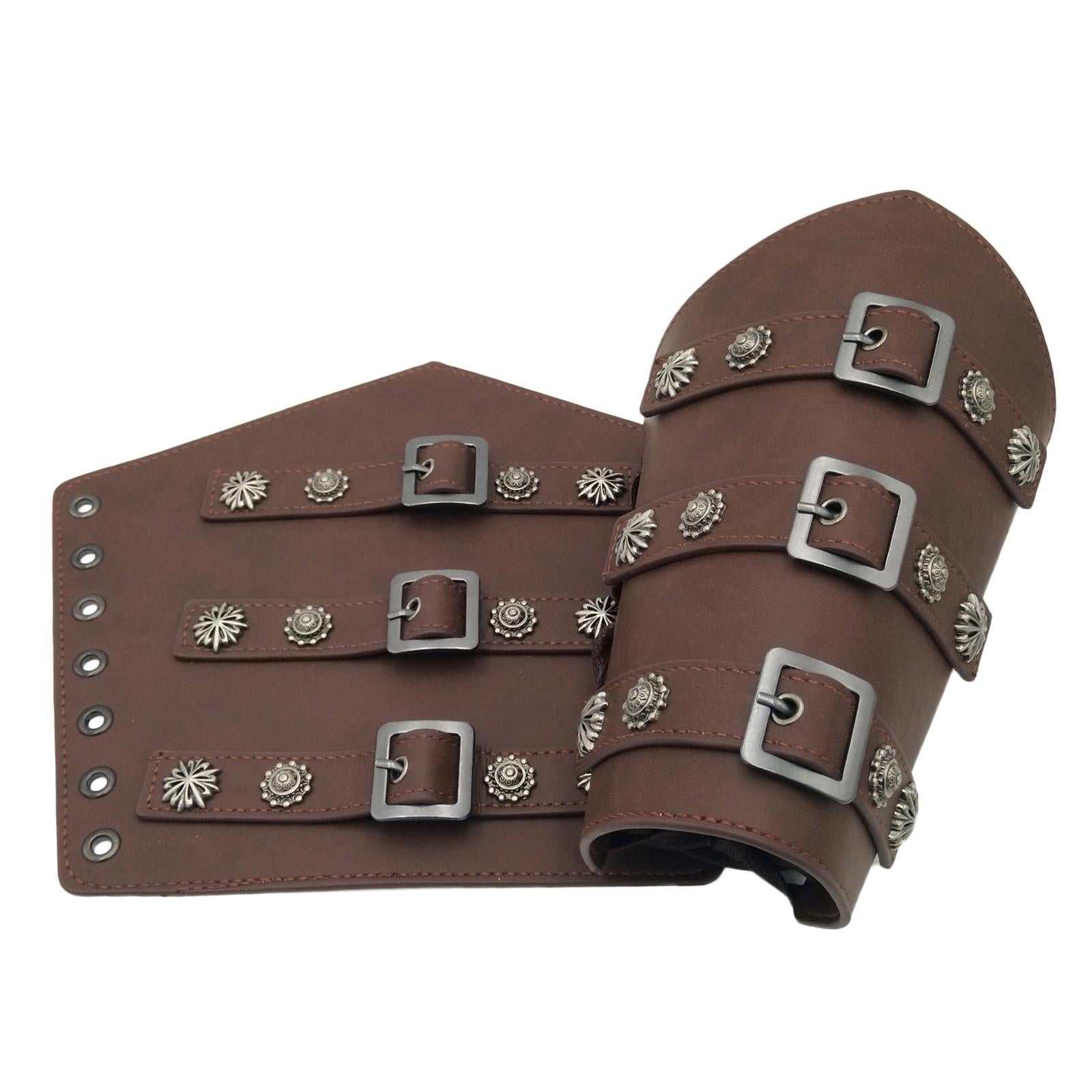 2Pcs Ancient Medieval Bracers Adjustable Costume Men Wristband Dark Brown