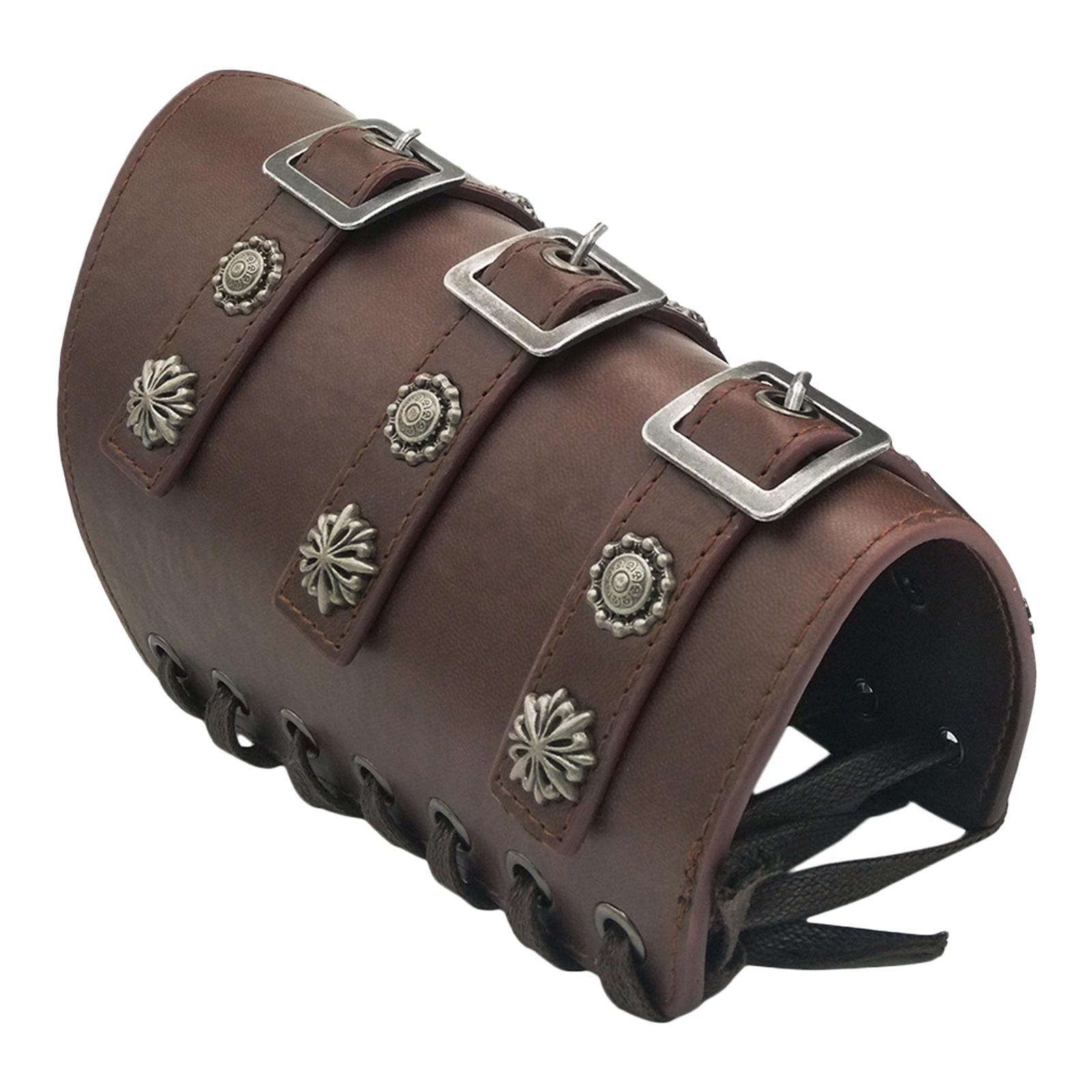 2Pcs Ancient Medieval Bracers Adjustable Costume Men Wristband Dark Brown