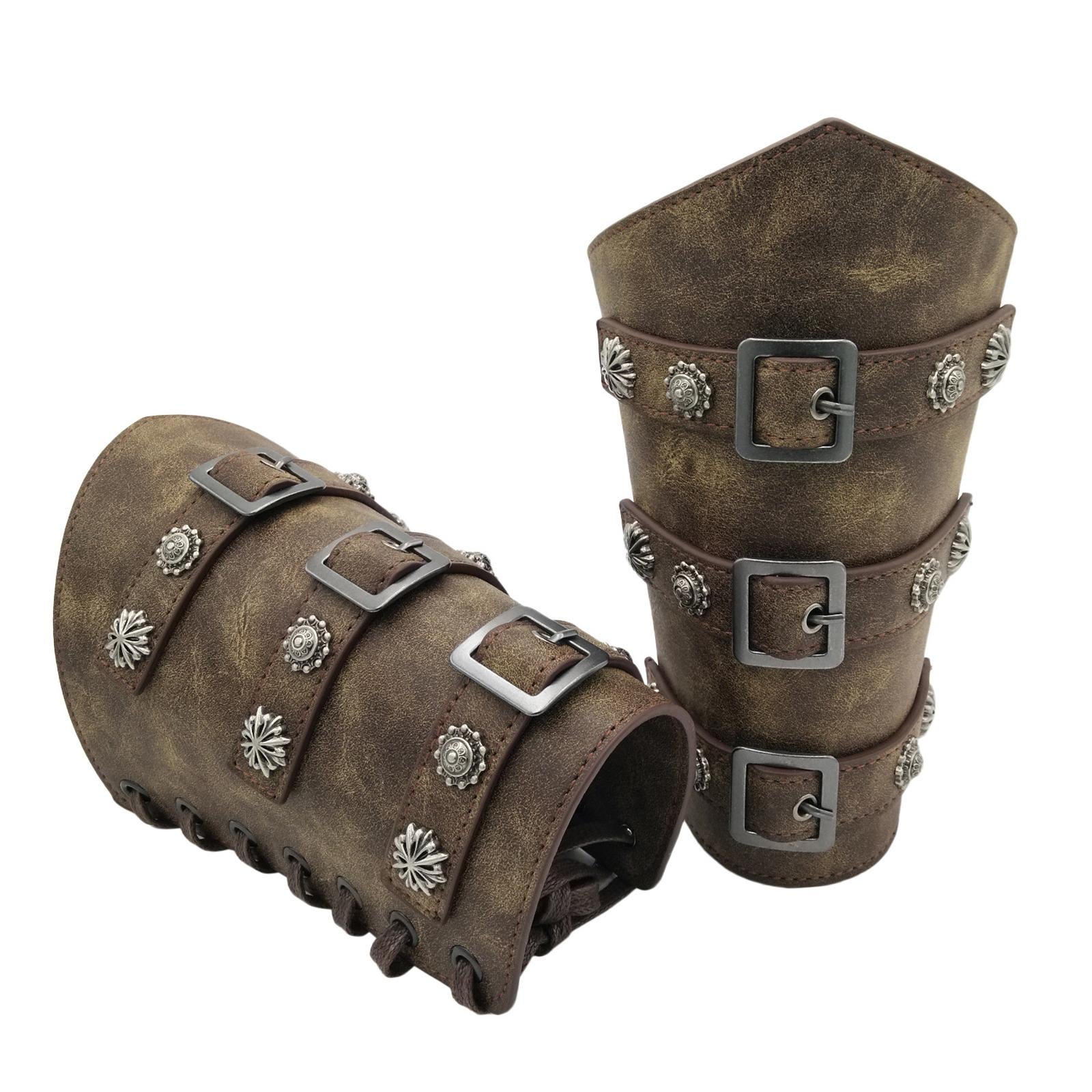 2Pcs Ancient Medieval Bracers Adjustable Costume Men Wristband Bronze