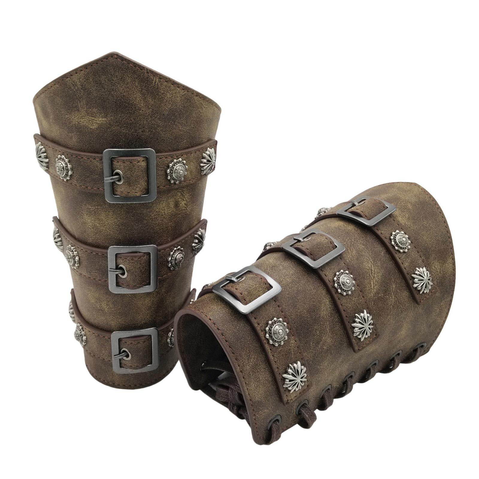 2Pcs Ancient Medieval Bracers Adjustable Costume Men Wristband Bronze