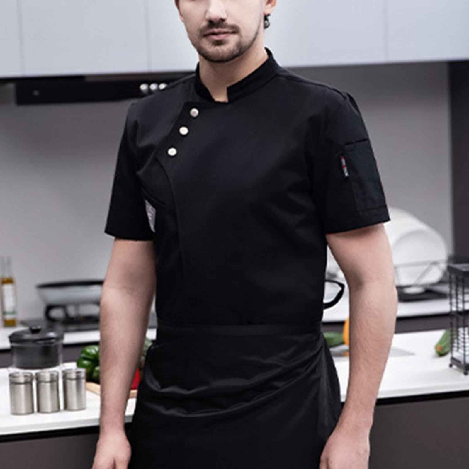 Chef Jacket Short Sleeve Cooking Clothes Simple Chef Coat for Restaurant Black L