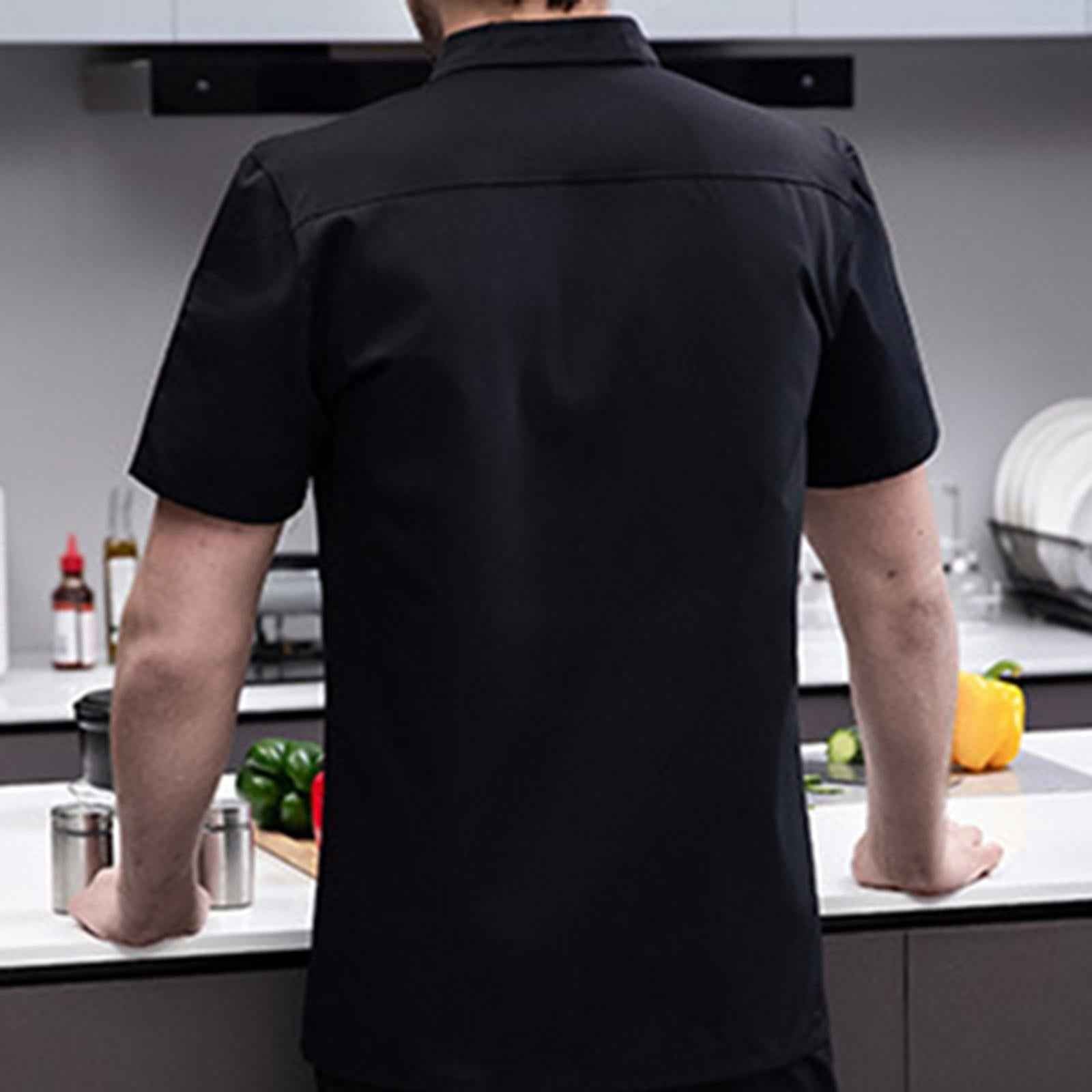 Chef Jacket Short Sleeve Cooking Clothes Simple Chef Coat for Restaurant Black L