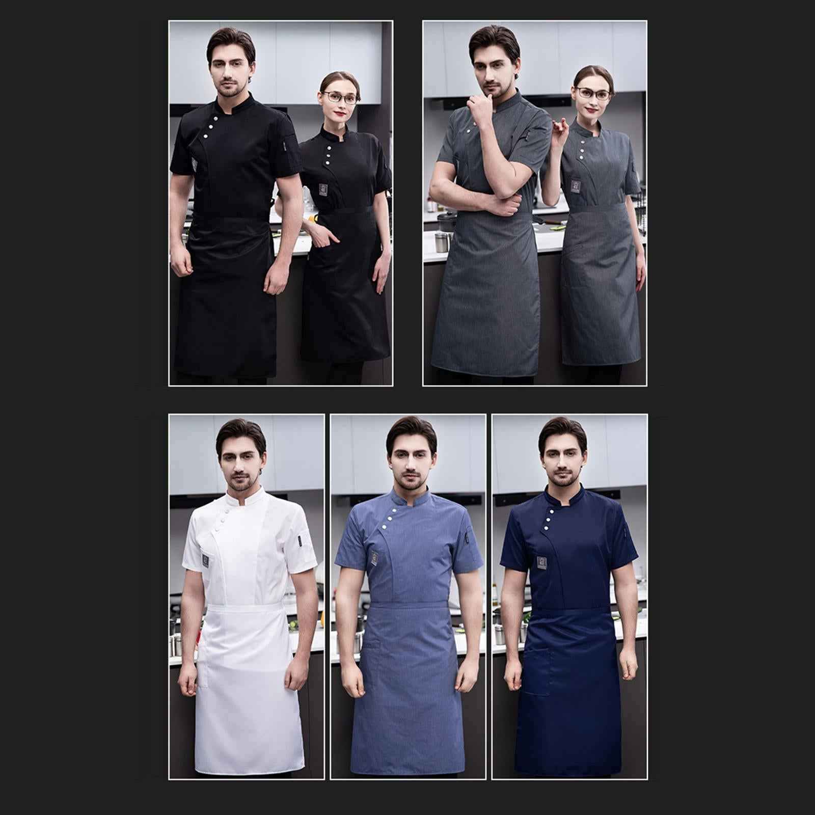 Chef Jacket Short Sleeve Cooking Clothes Simple Chef Coat for Restaurant Black L