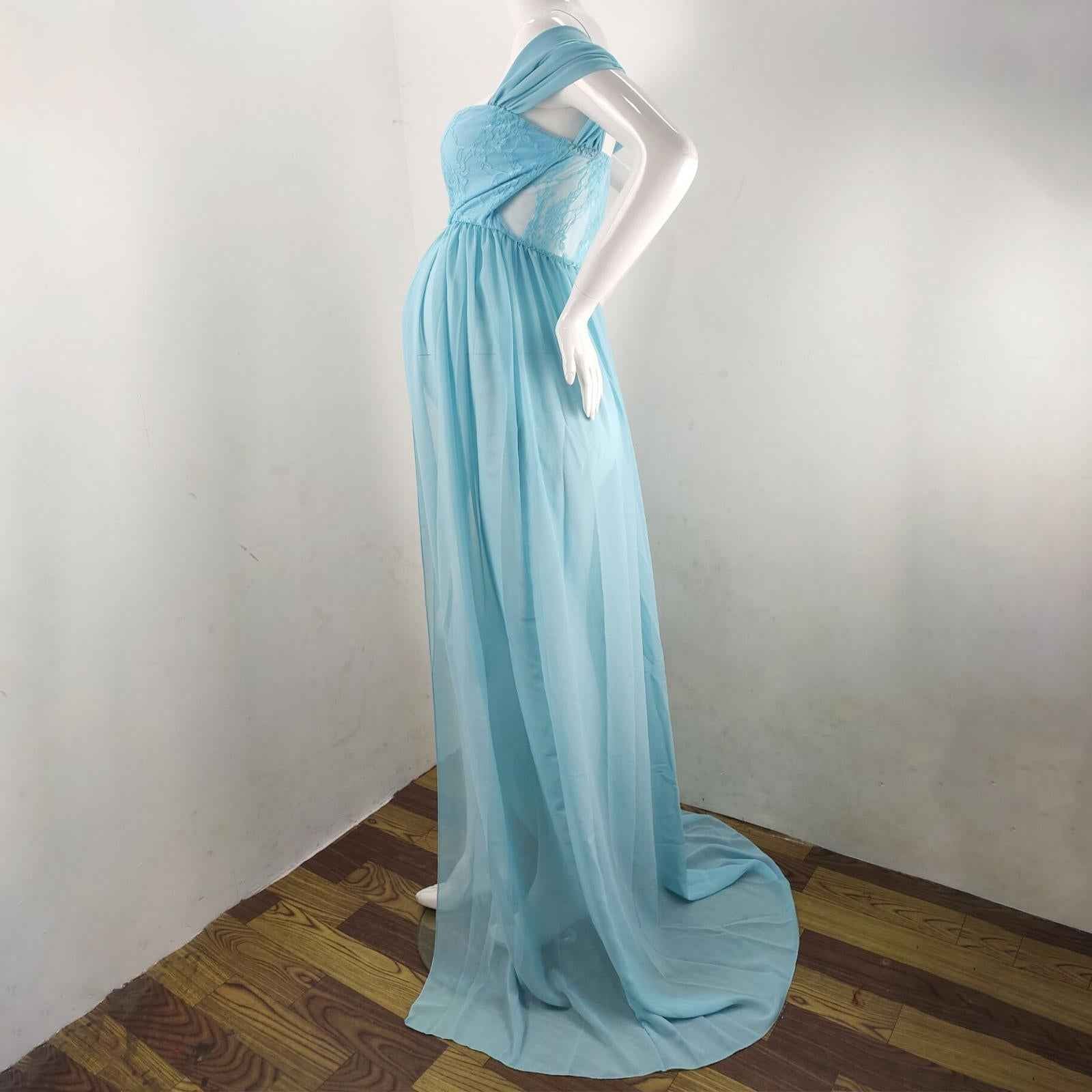 Women Maternity Dress Maxi Dress for Photography Props Photoshoot Wedding M Blue