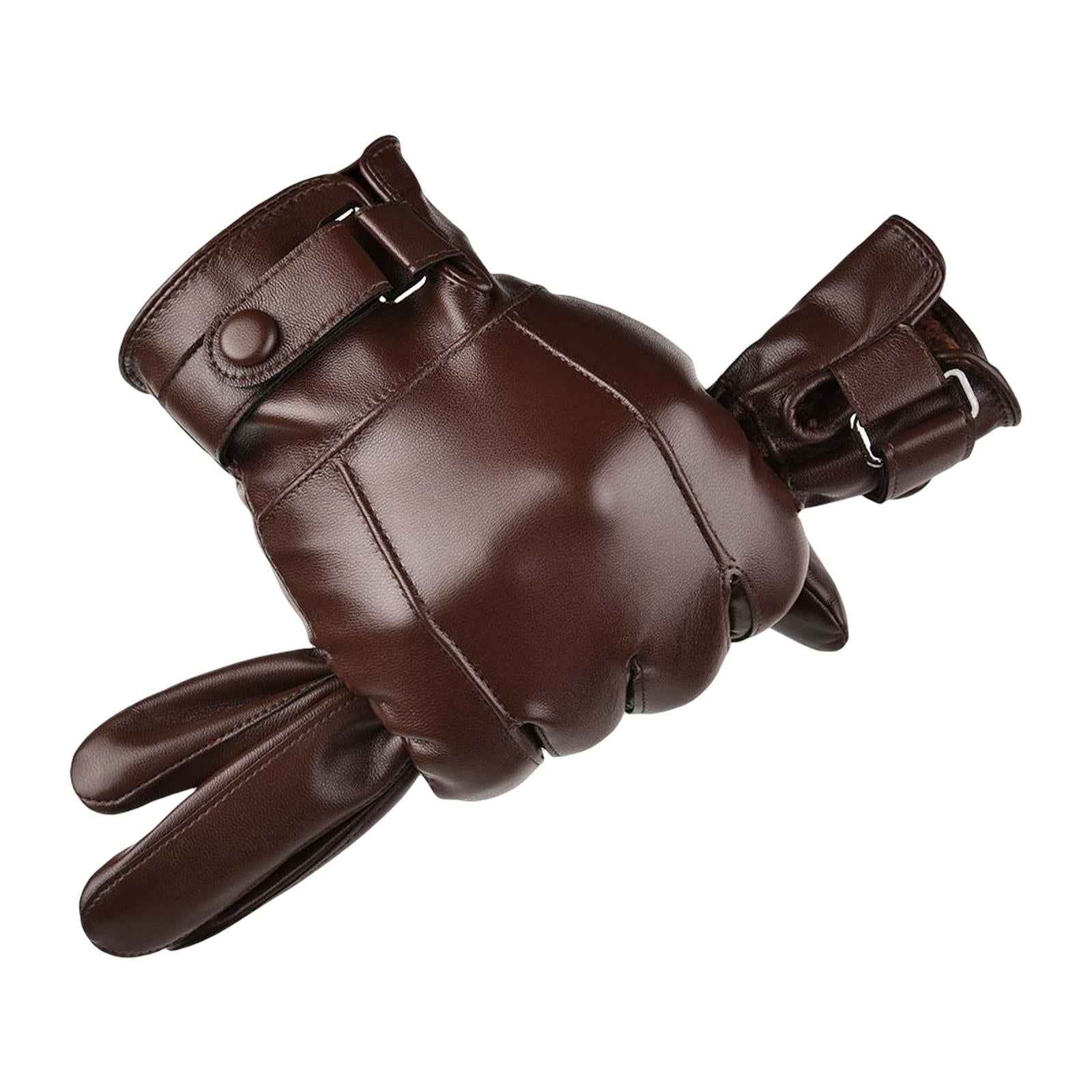 Men Winter Gloves PU Leather Touchscreen Windproof for Riding Motorcycle Brown