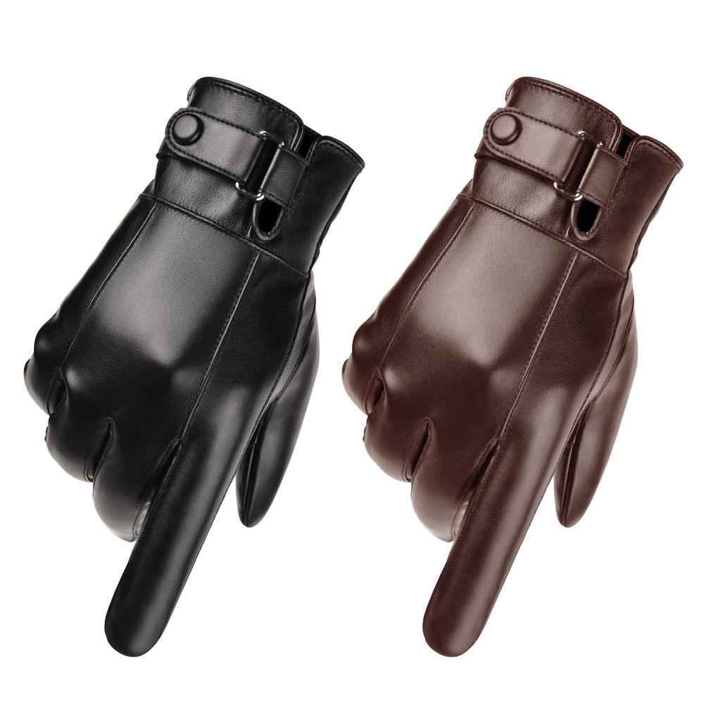 Men Winter Gloves PU Leather Touchscreen Windproof for Riding Motorcycle Brown