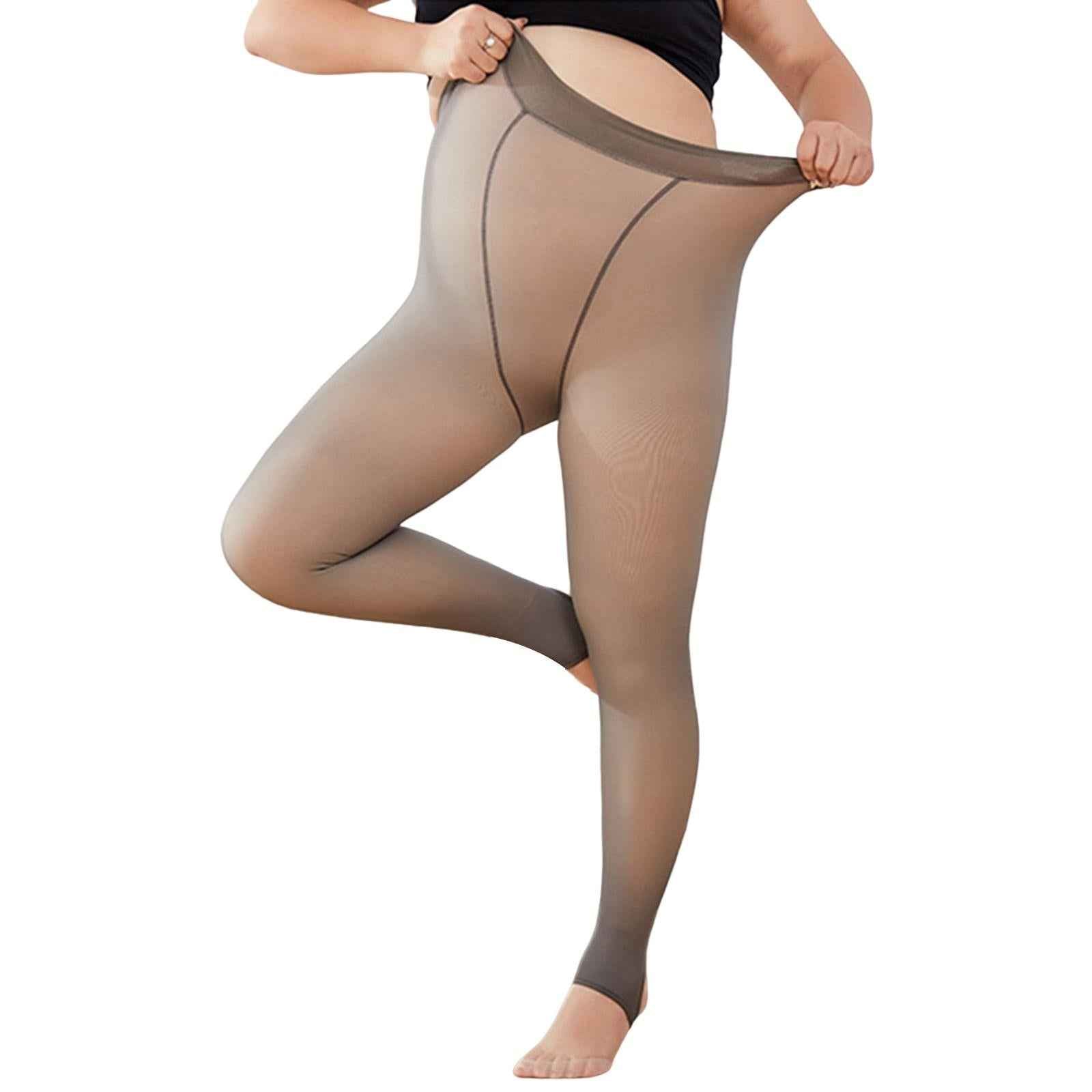 Women Fleece Lined Tights Fake Translucent Pantyhose Pants 100g Toeless