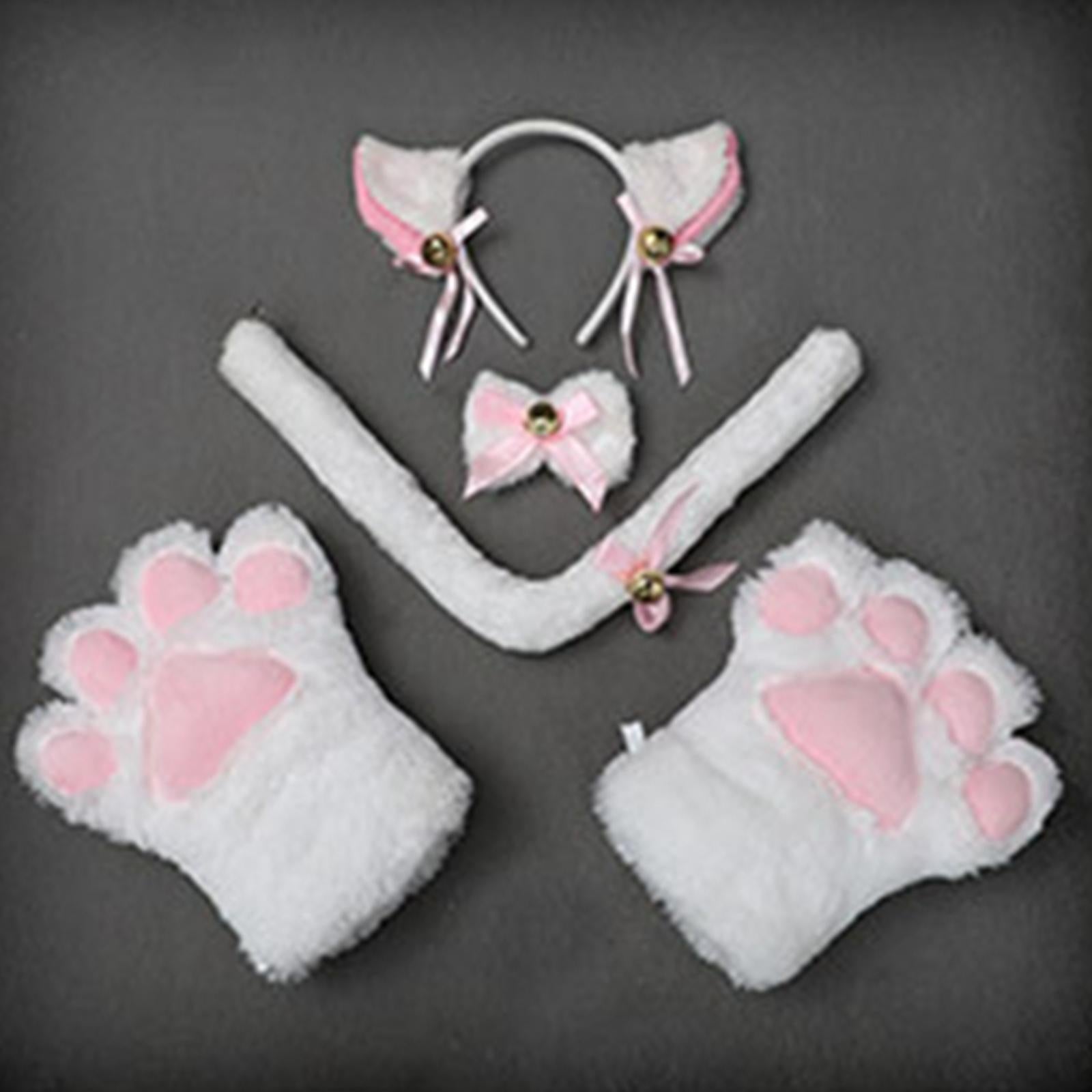 2 Pieces Dog Ears and Tail Set Lolita Cosplay Costume Accessories Black and White