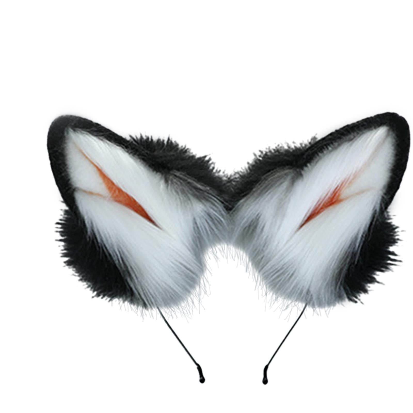 2 Pieces Dog Ears and Tail Set Lolita Cosplay Costume Accessories Black and White